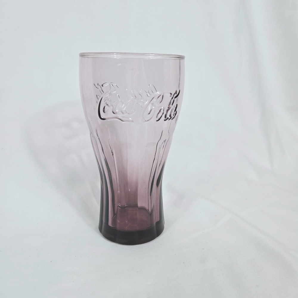 Coca-Cola Plum Purple Embossed Script 6" Fountain Glass Tumbler Vtg Collectible